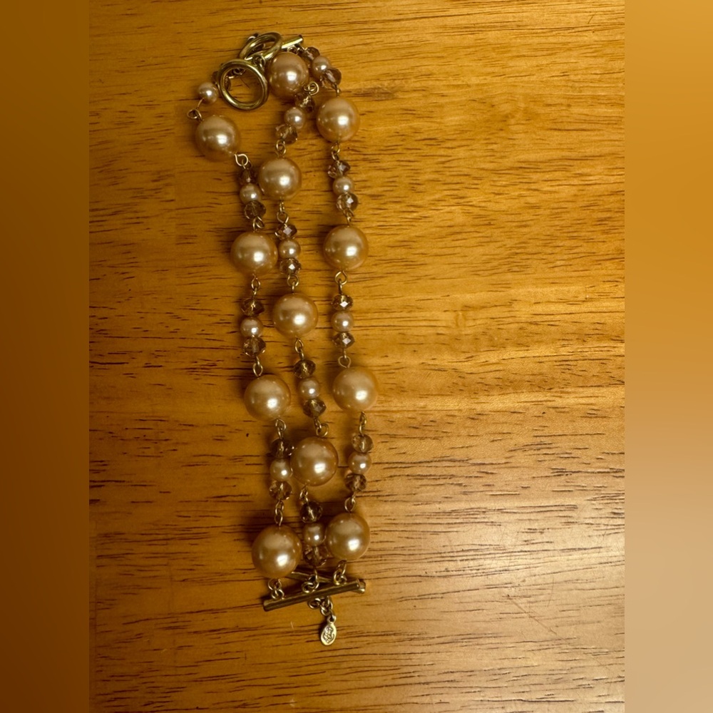 Vintage Park Lane Golden Ball Pearls triple Layers bracelet with yellow crystals